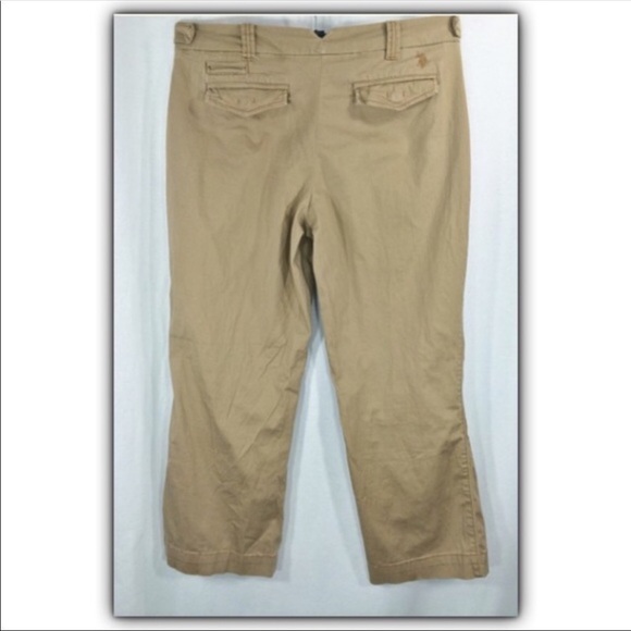 US Polo Assn khaki cropped capri clam digger skimmer pants size 14 - Picture 2 of 4